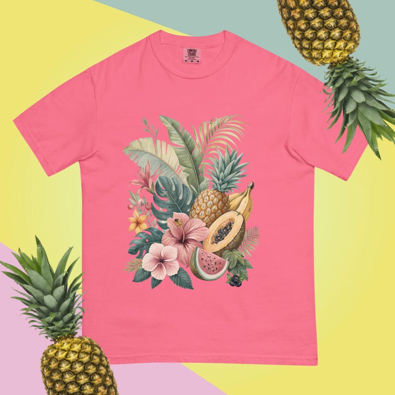 Exotic Fruit Tropical Shirt Island Luxe Aesthetic Tshirt Beach Cover Ups T-shirt Summer Holiday Top Papaya Graphic Tee