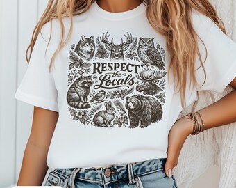 Camiseta Respeta a los Locales Camiseta Animales del Bosque Camiseta Colores Cómodos Cottagecore Camiseta Naturaleza Regalos para Camping Regalos para Senderismo
