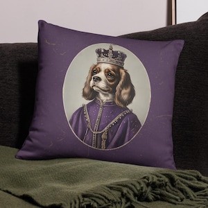 King Charles Spaniel Cushion Cover Funny Spaniel Pillow Case Anthropomorphic Dog Scatter Cushion 18 Inch Dog Home Decor Purple Cushion