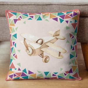 Vintage Model Plane Nursery Cushion Cover Kids Pillow Case New Baby Gift Childs Bedroom Decor Playroom Decor Scatter Cushion