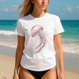 Pink Jellyfish Comfort Colours Shirt Beach Cover Up T-shirt Sea Life Vacation Tshirt Marine Jelly Fish Tee Beach Holiday Outfit Ocean Animal