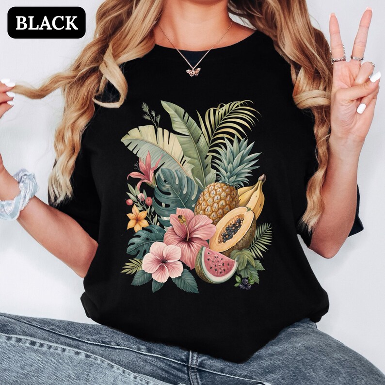 Exotic Fruit Tropical Shirt Comfort Colours Island Luxe Aesthetic Tshirt Beach Cover Ups T-shirt Summer Holiday Top Papaya Graphic Tee