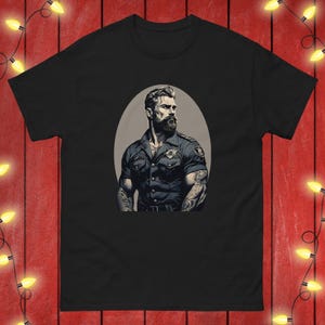 Tom of Finland Style Police Mens Classic T-shirt Men In Uniform Tshirt Gift For Gay Man Pride Shirt LGBT Muscle Man Gift For Queer Man