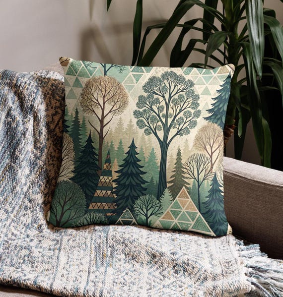 Boho Abstract Forest Cushion Cover Geometric Woodland Pillow Case