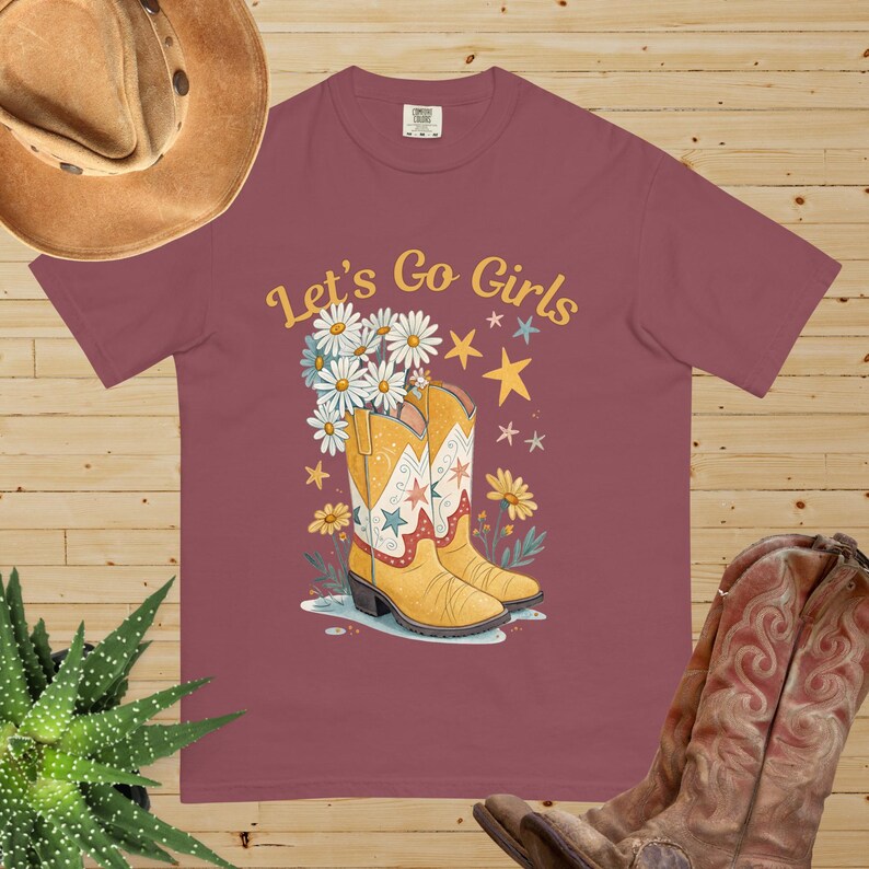 Let’s Go Girls T-Shirt Cowgirl Boots Comfort Colours Tee Womens Daisy Western Shirt Country Concert Top Girls Trip Festival Tee