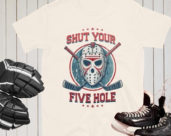 Funny Ice Hockey Shirt Ice Hockey Goalie T-shirt Hockey Goaltender Mask Tshirt Grunge Five Hole Tee For Hockey Fans And Players