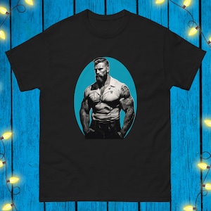 Tom Of Finland Style Tshirt Sexy Bearded Man Shirt Gay Bear T-shirt Muscle Bear Tee Gift For Gay Men Rugged Male Illustration LGBT Pride