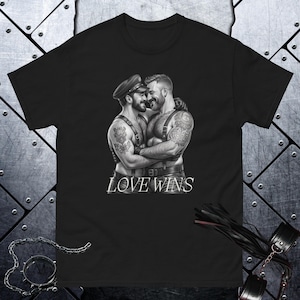 Tom of Finland Style Shirt Mens Gay Tshirt Love Wins T-shirt Gift For Gay Leather Daddy LGBT Valentine Gift For Boyfriend