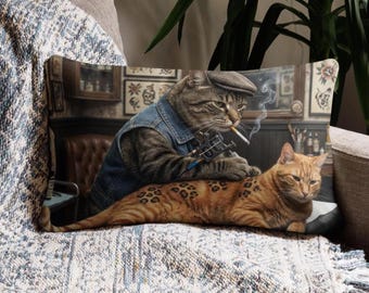 Lustiges Katzenkissen Bezug 50 x 30 cm Tattoo Parlor Cats Kissenbezug Leopardenmuster Dekor