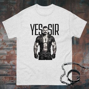 Tom of Finland Style Daddy Men's T-shirt For Gay Men Yes Sir Shirt Leather Pride Tshirt LGBT Gift For Him Muscle Man T Shirt LGBTQIA Queer