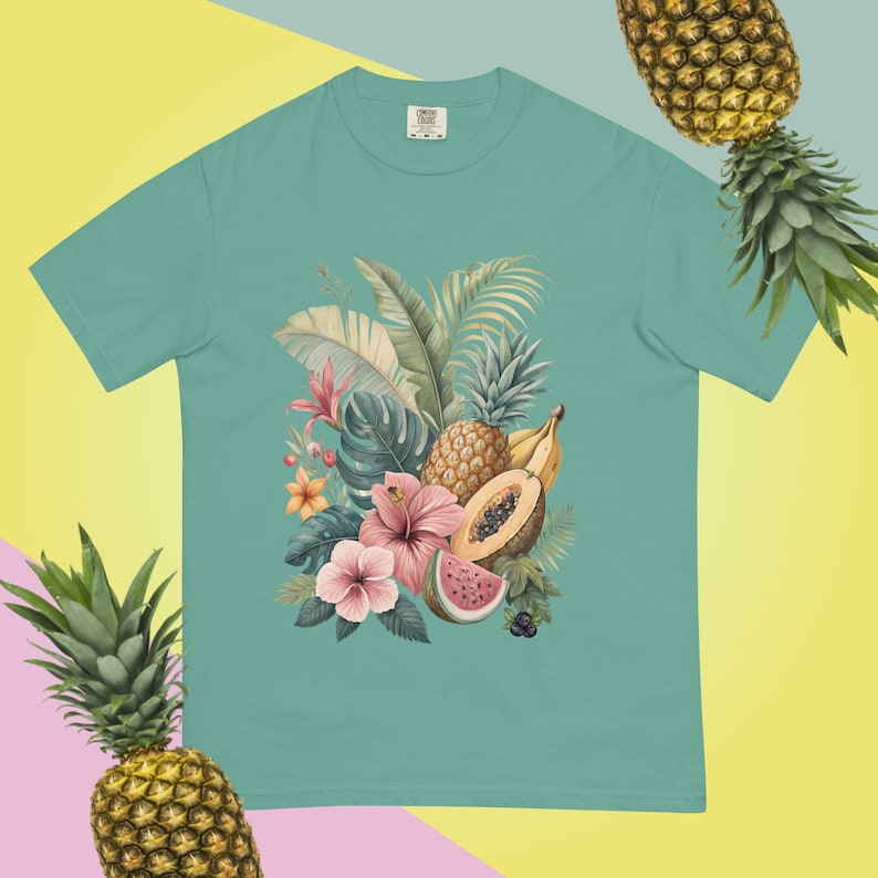 Exotic Fruit Tropical Shirt Island Luxe Aesthetic Tshirt Beach Cover Ups T-shirt Summer Holiday Top Papaya Graphic Tee