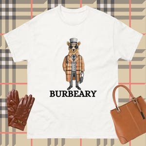 Teddy Bear Shirt Beige Tartan Check Burbeary T-shirt Funny Fashion Designer Tshirt Brown Bear Tee Gift For Bear Lover Fashion Student
