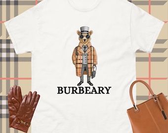 Teddy Bear Shirt Beige Tartan Check Burbeary T-shirt Funny Fashion Designer Tshirt Brown Bear Tee Gift For Bear Lover Fashion Student