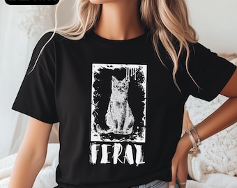 Camiseta de gato salvaje grunge, divertida camiseta de gato, camiseta vintage de gato salvaje, ideas de regalo retro para amantes de los gatos