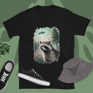 Raccoon Selfie Shirt Funny Trash Panda UFO Tshirt Raccoon Lover Gift Flying Saucer Tee