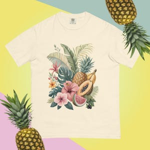 Exotic Fruit Tropical Shirt Island Luxe Aesthetic Tshirt Beach Cover Ups T-shirt Summer Holiday Top Papaya Graphic Tee