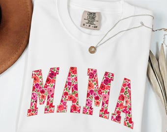 T-shirt à fleurs pour maman, couleurs confortables, rose rouge, fleurs, cadeau de fête des mères, jolie chemise pour maman