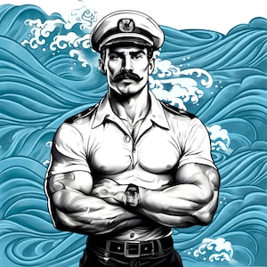 Tom Of Finland Style Wandkunst Gay Sailor Poster Nautische Illustration Geschenk für Gay Mann Wohnheim LGBT Pride