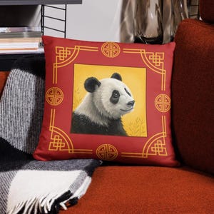 Funda de cojín de panda chino, funda de almohada de oso panda gigante asiático, decoración tradicional china para el hogar, cojín con acento oriental