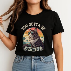 Camiseta divertida de gato Maine Coon con gafas de sol, camiseta felina retro con atardecer, camiseta vintage de gatito, regalos para amantes de los gatos