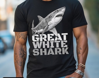 Great White Shark Shirt Monochrome Ocean T-shirt Funny Beach