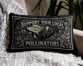 Bee Illustration Lumbar Cushion Cover 20 x 12 Inches Vintage Bumble Bee Throw Cushion Pillow Case Bee Gifts Cottagecore Home Decor