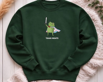 Trans Rights Frog Sweatshirt LGBT Pride Jumper Frog With Sword Sweater Trans Flag Frog Jumper Cute Activist Shirt