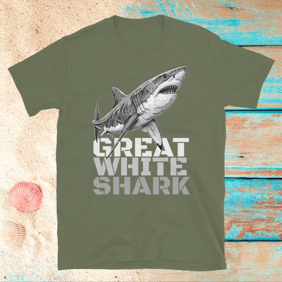 ホホジロザメシャツ モノクロ オーシャンTシャツ 面白いビーチTシャツ
