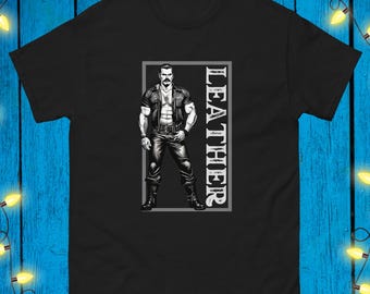 Leather Man T-shirt Tom of Finland Style Top Gay Shirt Gift For Gay Daddy Pride Tee LGBT Tshirt Muscle Men Gift For Leather Daddy