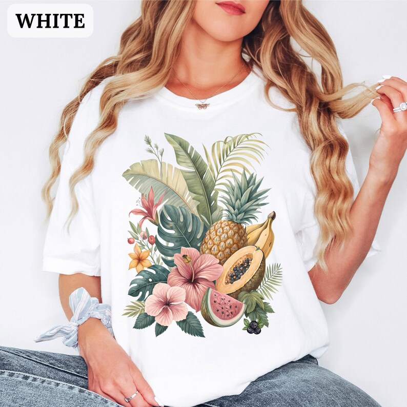 Exotic Fruit Tropical Shirt Comfort Colours Island Luxe Aesthetic Tshirt Beach Cover Ups T-shirt Summer Holiday Top Papaya Graphic Tee
