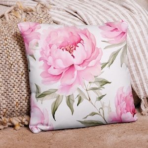 Pink Peony Cushion Cover Pink Floral Home Decor Gift Watercolour Peonies Scatter Cushion 18 Inch Pillow Case