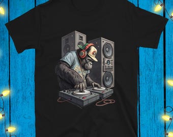 DJ Gorilla Shirt Gift For D.J. Mixing T-shirt Ape Tshirt Monkey Disc Jockey Funny Nightclubbing Tee CDJ Mixer Music Funny Birthday Present