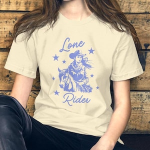 Lone Rider Shirt Wild West Cowgirl T-shirt Rodeo T-shirt Leuk western T-shirt voor vrouwen Vintage Yee Haw Top