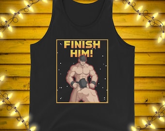 Finish Him Pixel Art Tank Top Retro Arcade Vest Top 8 Bit Gaming Graphic Gay Culture Sleeveless Shirt