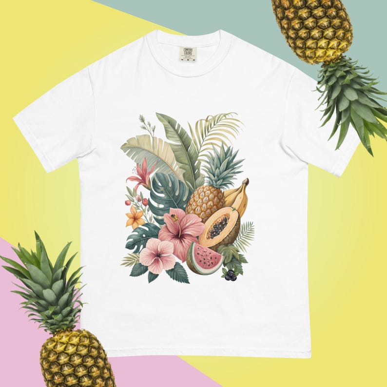 Exotic Fruit Tropical Shirt Island Luxe Aesthetic Tshirt Beach Cover Ups T-shirt Summer Holiday Top Papaya Graphic Tee