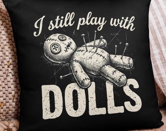 Funda de cojín de muñeca vudú, funda de almohada "Sigue jugando con muñecas", cojín gótico decorativo, decoración oscura grunge para el hogar, regalo alternativo de bruja para Halloween