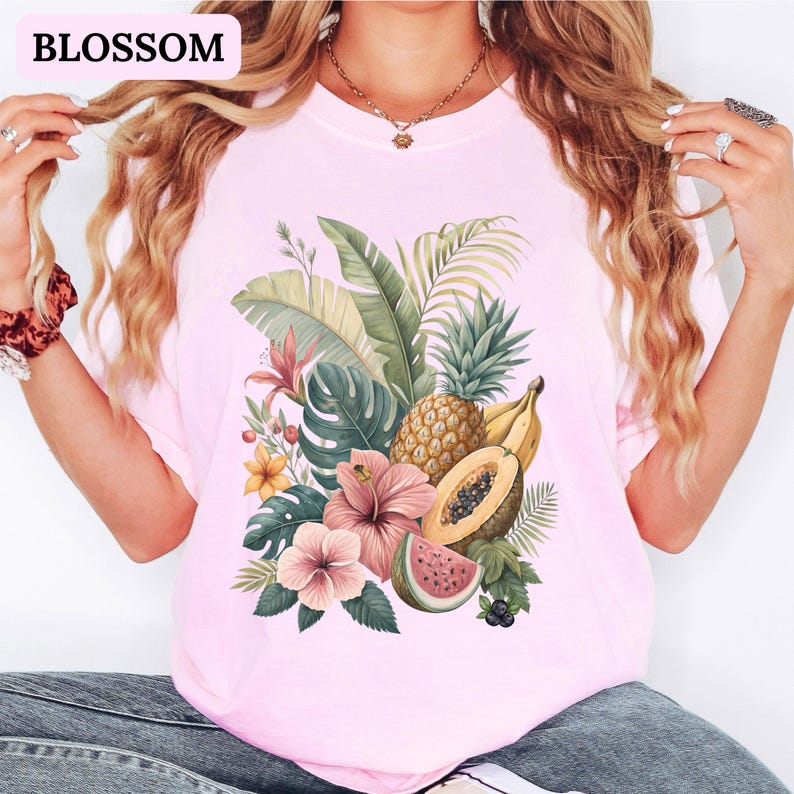 Exotic Fruit Tropical Shirt Comfort Colours Island Luxe Aesthetic Tshirt Beach Cover Ups T-shirt Summer Holiday Top Papaya Graphic Tee