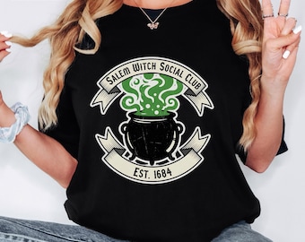 Salem Witch Social Club Comfort Colours T-Shirt Vintage Cauldron Tee Halloween Witchy Gifts