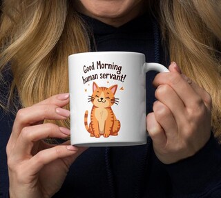 Tazza Divertente In Ceramica 425 Ml "I Don't Like Morning People" Con Gatto, Regalo Originale Per Ufficio