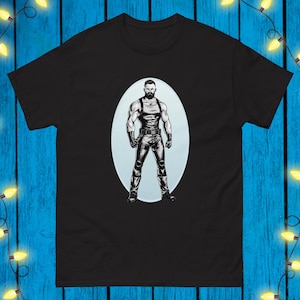 Leather Man T-shirt Tom of Finland Style Top Gay T Shirt Gift For Gay Daddy Pride Shirt LGBT Tshirt LGBTQIA Muscle Boy Gift For Queer Male