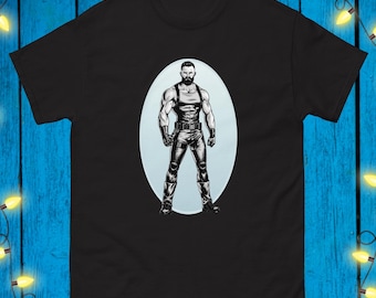 Leather Man T-shirt Tom of Finland Style Top Gay T Shirt Gift For Gay Daddy Pride Shirt LGBT Tshirt LGBTQIA Muscle Boy Gift For Queer Male