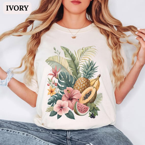 Exotic Fruit Tropical Shirt Comfort Colours Island Luxe Aesthetic Tshirt Beach Cover Ups T-shirt Summer Holiday Top Papaya Graphic Tee