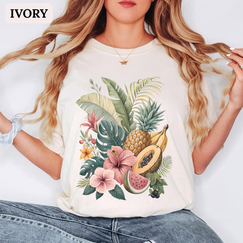 Exotic Fruit Tropical Shirt Comfort Colours Island Luxe Aesthetic Tshirt Beach Cover Ups T-shirt Summer Holiday Top Papaya Graphic Tee