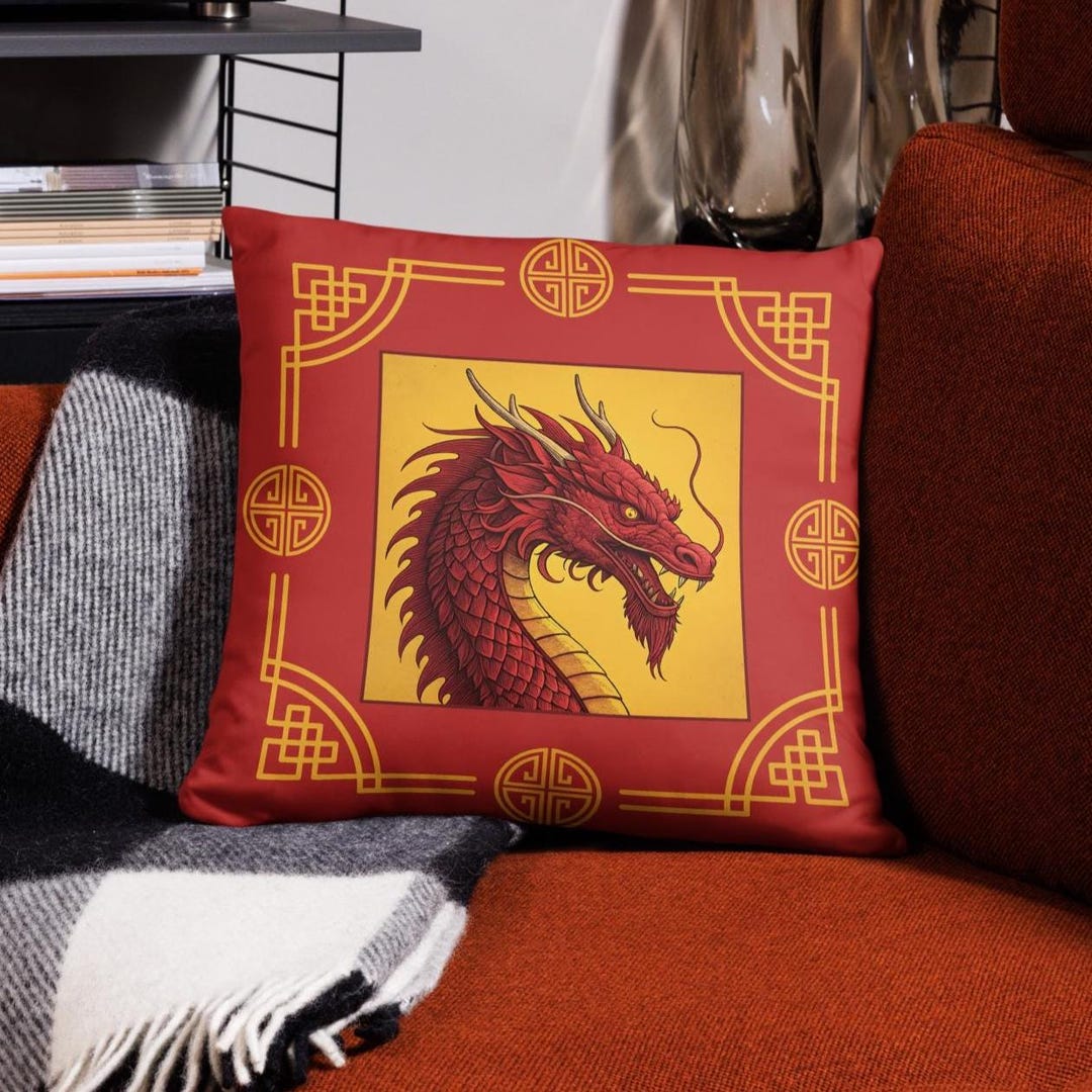 Chinese Red Dragon Cushion Cover Asian Dragon Pillow Case