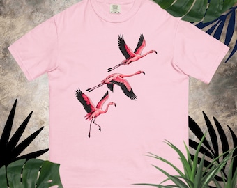 Flamingo Flight T-shirt, Comfort Colours Shirt, Pink Bird Tee, Tropical Tshirt, Coastal Wildlife Top, Flamingo Lover Gift