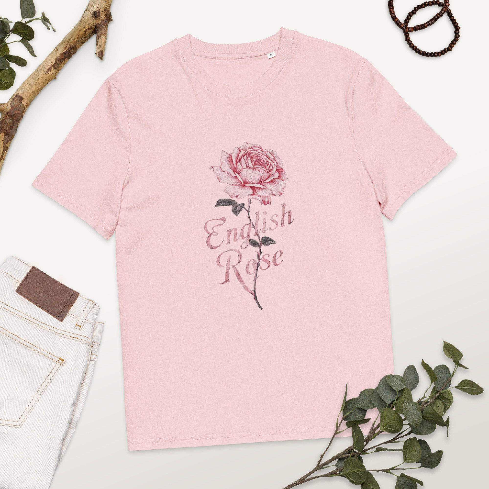 English Rose Organic Cotton Eco Shirt Vintage Style Rose Tshirt