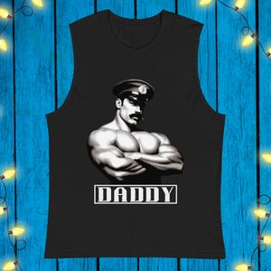 Gay Daddy Mens Muscle Shirt Tom of Finland Style Sleeveless Top Gift For Gay Man Pride Shirt LGBTQ Muscle Man Gift  Queer Leather Tshirt