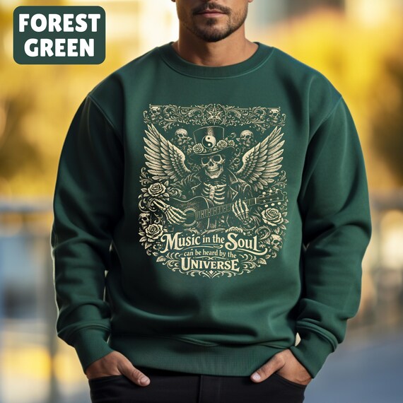 Angel Skeleton Guitar Player Sweatshirt Rock and Roll Top Music in