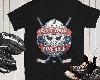 Funny Ice Hockey Shirt Ice Hockey Goalie T-shirt Hockey Goaltender Mask Tshirt Grunge Five Hole Tee For Hockey Fans And Players