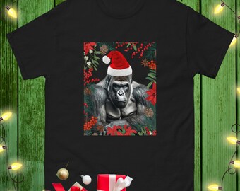 Lustiges Gorilla-Weihnachtshemd Gorilla-Sankt-T-Shirt Lustiger Affe-T-Shirt Gorilla mit Weihnachtsmütze-T-Stück Lustiges Feiertagsgeschenk für Gorilla-Liebhaber